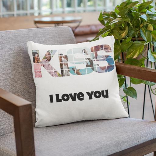 Personalised KISS Photo Collage Cushion - Add Photos & Text