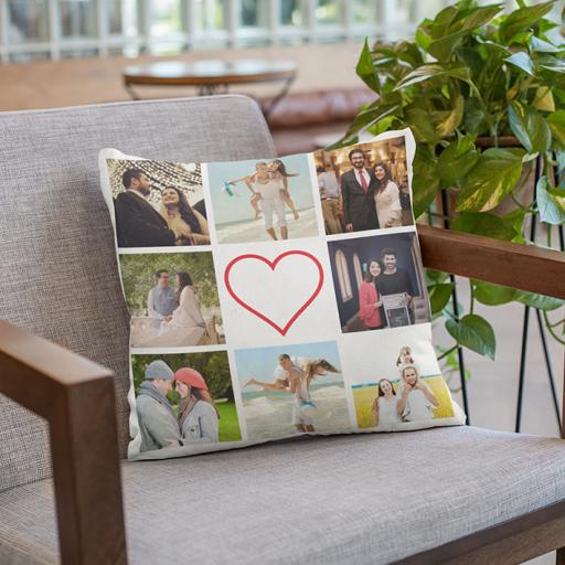 Personalised Multi Photo Collage Cushion - 8 Photos Collage with a Heart