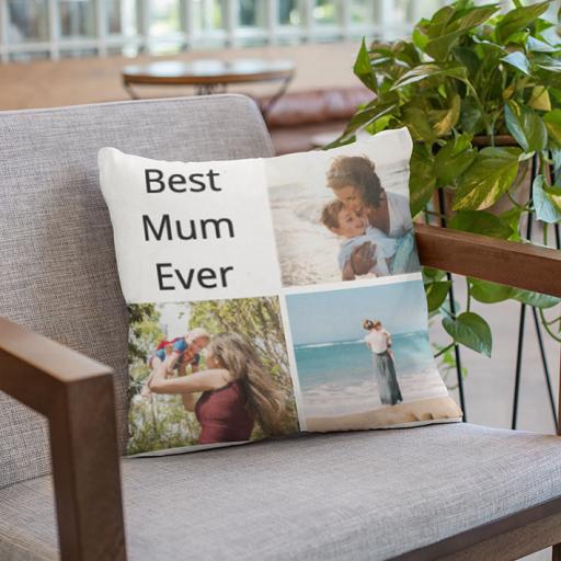 Best Mum Ever Gift - 3 Photos Collage Cushion - Add Text