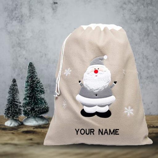 Personalised Deluxe Plush Silver Embroidered Santa Christmas Sack