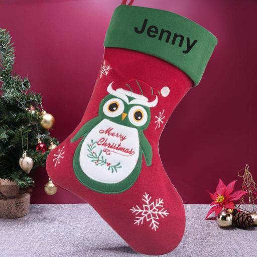 Merry Christmas Personalised Stocking with Owl Design