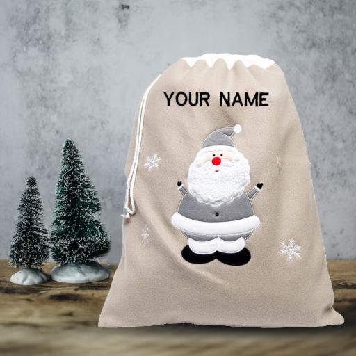 Personalised Deluxe Plush Silver Embroidered Santa Christmas Sack