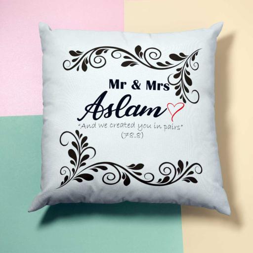 Personalised Vector Border (e) Name Cushion - Add Names/Date