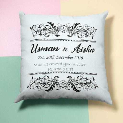 Personalised Vector Border (d) Name Cushion - Add Names/Date