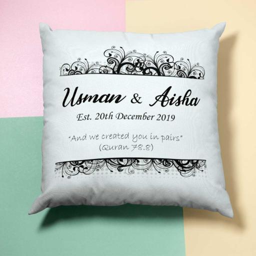 Personalised Vector Border (c ) Name Cushion - Add Names/Date