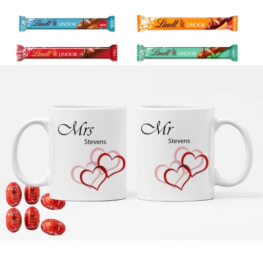 Valentine Lindt Lindor Chocolate Hamper with Personalised Couple Mugs - Add Name