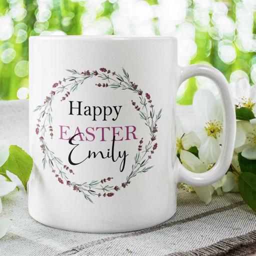 Happy Easter Wreath Personalised Mug - Add Name