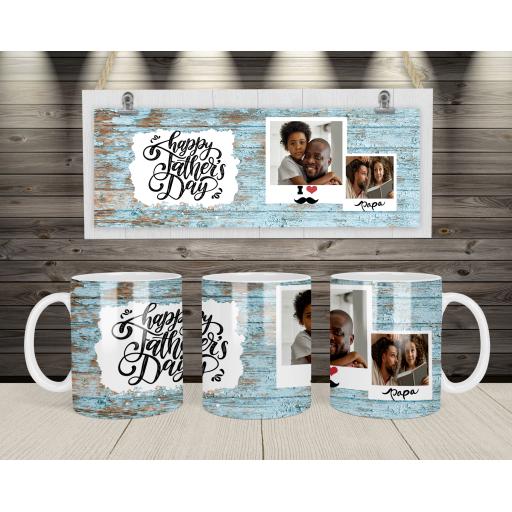 Personalised 'Happy Father's Day' 2 Photos Mug