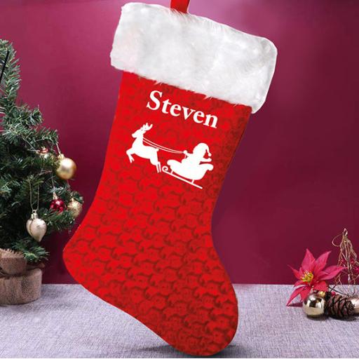 Deluxe Red Velvet Personalised Christmas Stocking with Santa Design