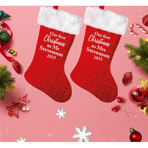 Personalised 'First Christmas as Mr & Mrs' Couple Stockings - Add Names & Year