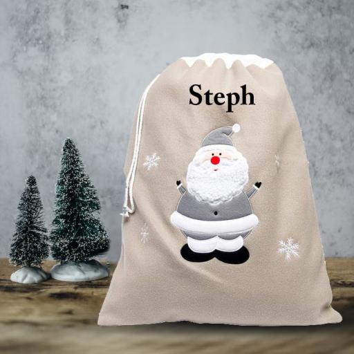 Personalised Deluxe Plush Silver Embroidered Christmas Sack