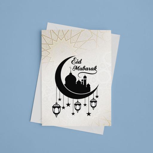 Personalised Moon Mosque Silhouette Eid Mubarak Card - Add Name/Message