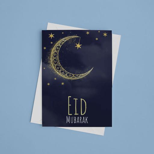 Personalised Moon & Stars Eid Mubarak Card - Add Name/Message