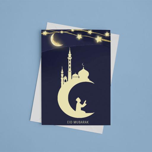 Personalised Man Praying Below Stars Eid Mubarak Card - Add Name/Message