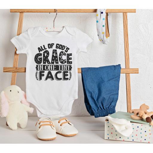 Personalised 'All of God's Grace in One Tiny Face' Babygrow