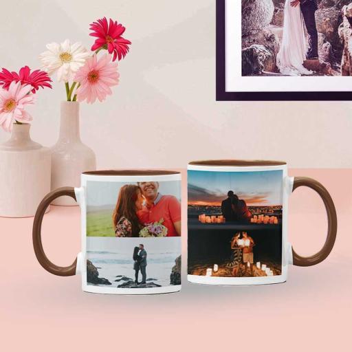 Personalised Brown Coloured Inside Mug with 4 Photo Collage