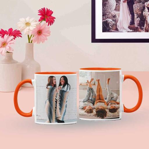 Personalised Orange Coloured Inside Mug with 2 Photos and Text