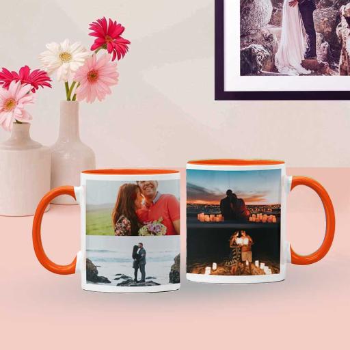 Personalised Orange Coloured Inside Mug with 4 Photo Collage