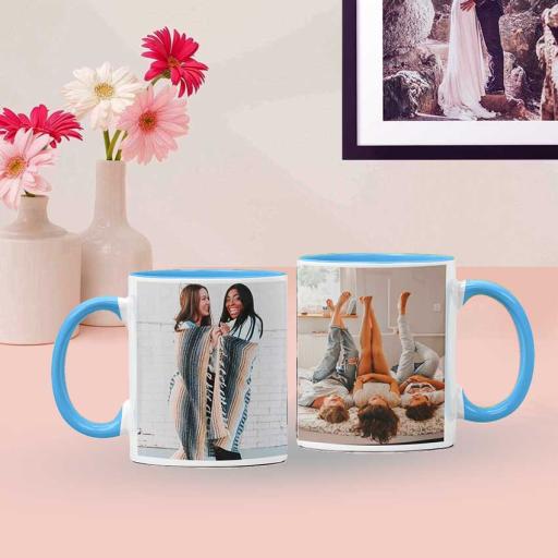 Personalised Sky Blue Coloured Inside Mug with 2 Photos and Text