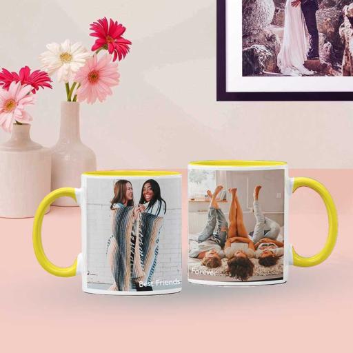 Personalised Yellow Coloured Inside Mug with 2 Photos and Text