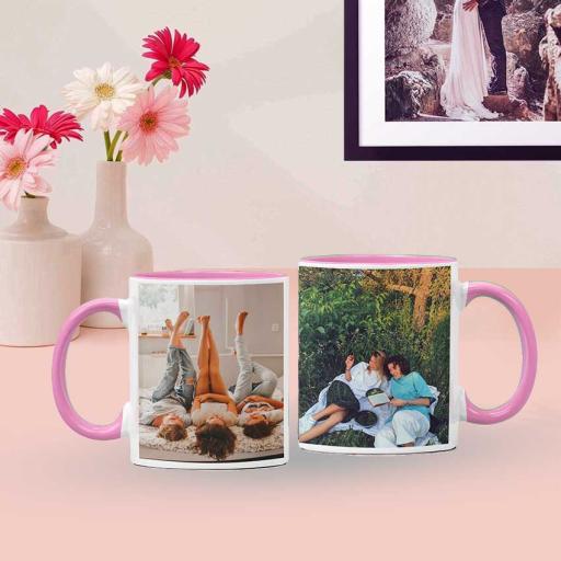 Personalised Pink Coloured Inside Mug with 2 Photos and Text