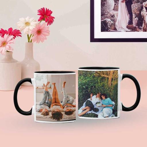 Personalised Black Coloured Inside Mug with 2 Photos and Text