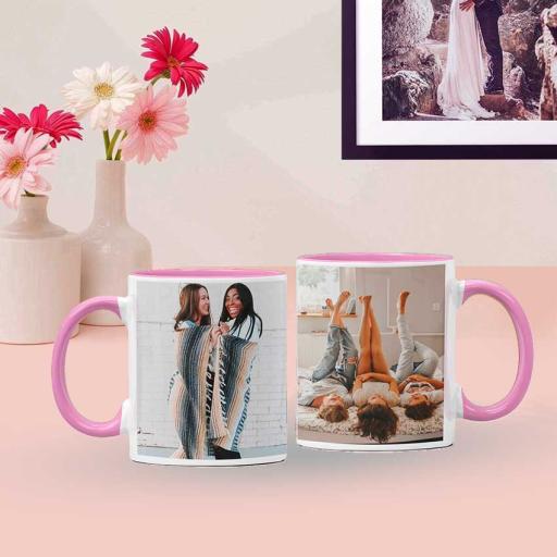 Personalised Coloured Inside Mug with 2 Photos & Text - Choose Mug Colour
