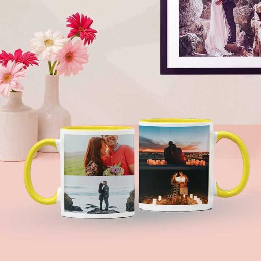 Personalised Yellow Coloured Inside Mug with 4 Photo Collage