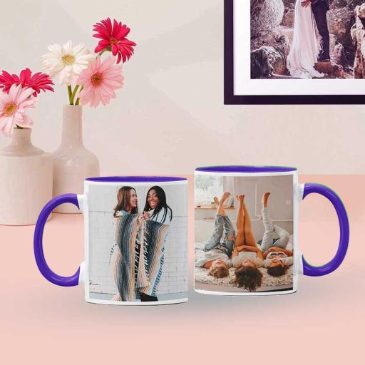 Personalised Purple Coloured Inside Mug with 2 Photos and Text