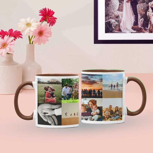 Personalised Brown Coloured Inside Mug with 8 Photo Collage