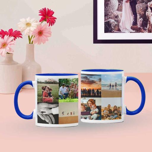 Personalised Blue Coloured Inside Mug with 8 Photo Collage