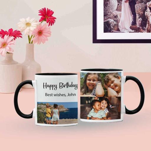 Personalised Coloured Inside Mug with 3 Photos and Text - Choose Mug Colour
