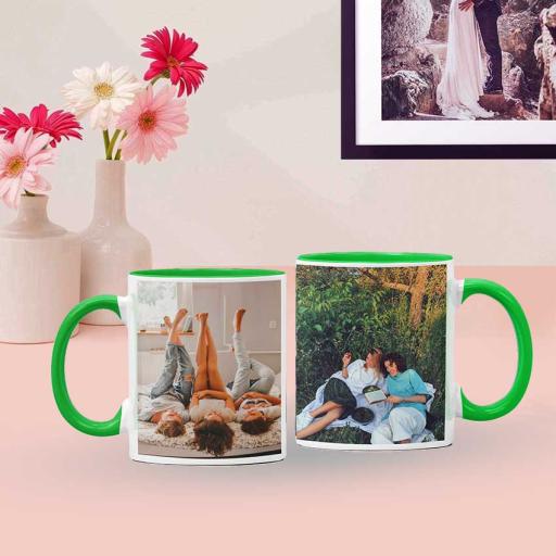 Personalised Green Coloured Inside Mug with 2 Photos and Text