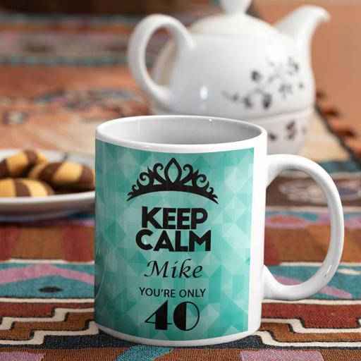 Keep Calm You are Only (AGE) - Personalised Birthday Mug - Green Geo