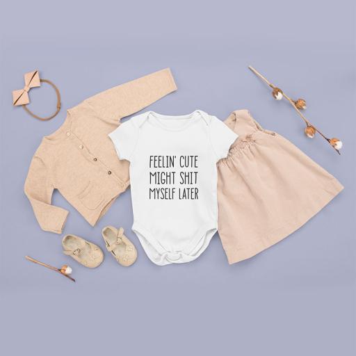 Personalised 'Feelin' Cute - Might Shit Myself Later' Babygrow