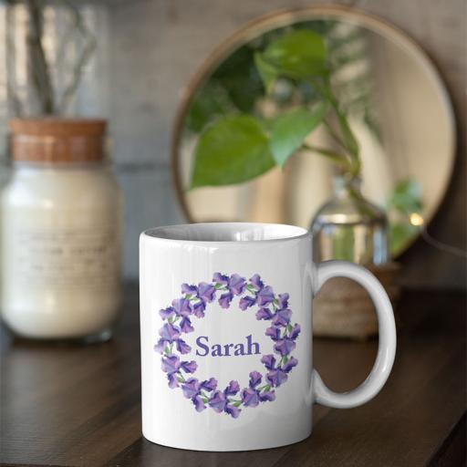 Personalised Purple Wreath Name Mug