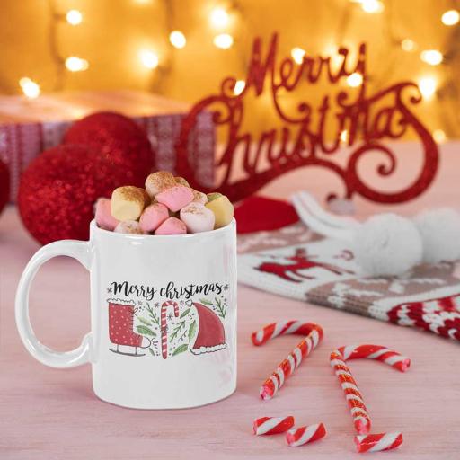 Personalised Santa Hat, Candy Cane & Skate Christmas Mug - Add Name