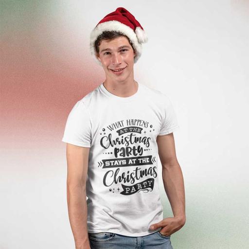 Personalised "What Happens At The Christmas Party, Stays At The Christmas Party" t-Shirt