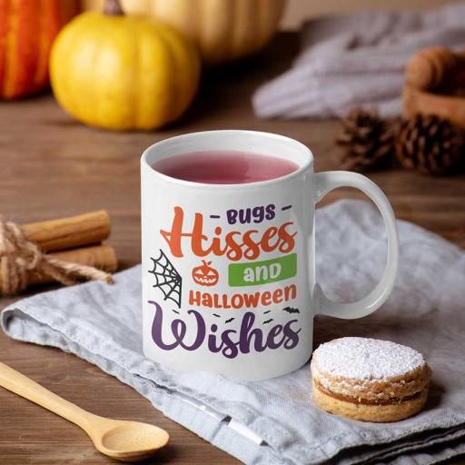 Personalised 'Bugs, Hisses & Halloween Wishes' Halloween Mug