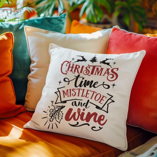 Personalised 'Christmas Time, Mistletoe and Wine' Cushion