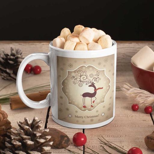 Reindeer With Red Scarf - Personalised Christmas Mug