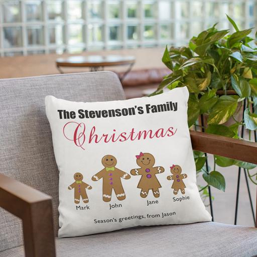 Personalised Gingerbread Family Christmas Cushion