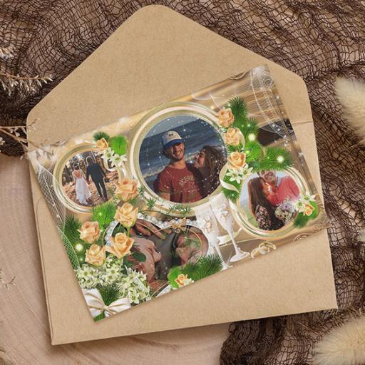 4 Photos with Flowers - Personalised Folded Card