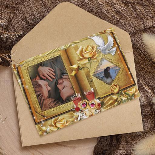 2 Photos Golden Frame - Personalised Folded Card