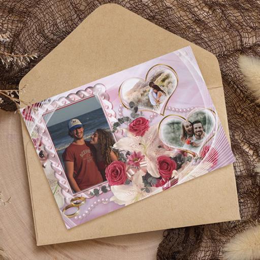 3 Photos with Flowers - Personalised Folded Card