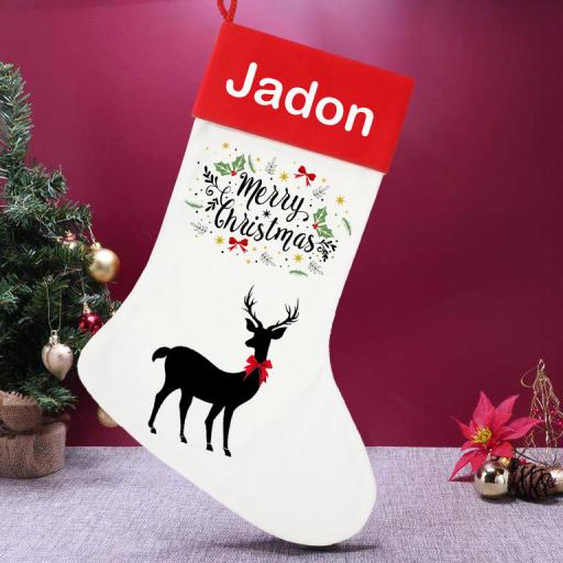 Personalised Black Reindeer Christmas Stocking