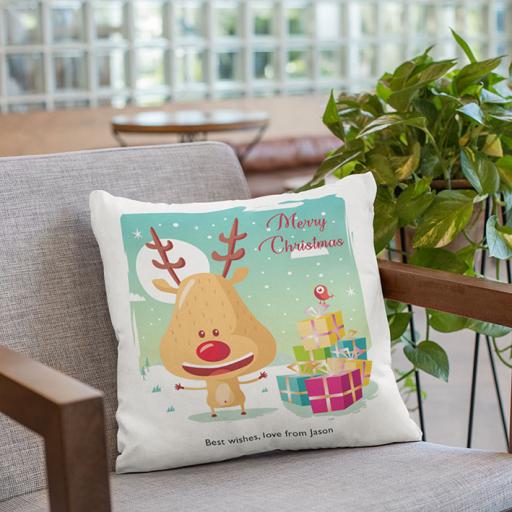 Personalised Cute Reindeer Christmas Cushion