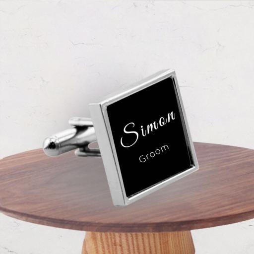 Personalised Name and Wedding Title Square Cufflinks with Gift Box